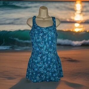 Maxine Womens Plus Size 18 Swimsuit One Piece Skirted Floral